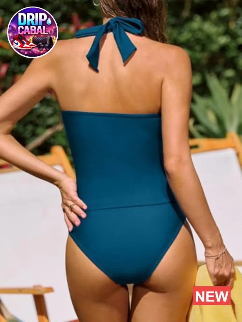 Halter Plunge V-Neck Tankini Set with Removable Soft Cups, High Waist Bottom,